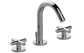 Three-hole bidet mixer with manual pop-up waste