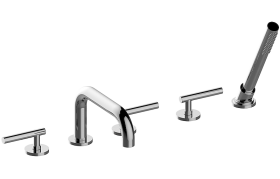 Deck-mounted bathtub mixer with hand shower set