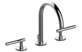 Three-hole washbasin mixer with manual pop-up waste