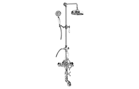 Thermostatic wall-mounted shower system with bathtub spout, handshower and showerhead