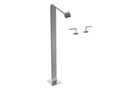 Floor-mtd washbasin spout with deck-mounted valves (Trim only)