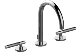 Three-hole washbasin mixer with manual pop-up waste